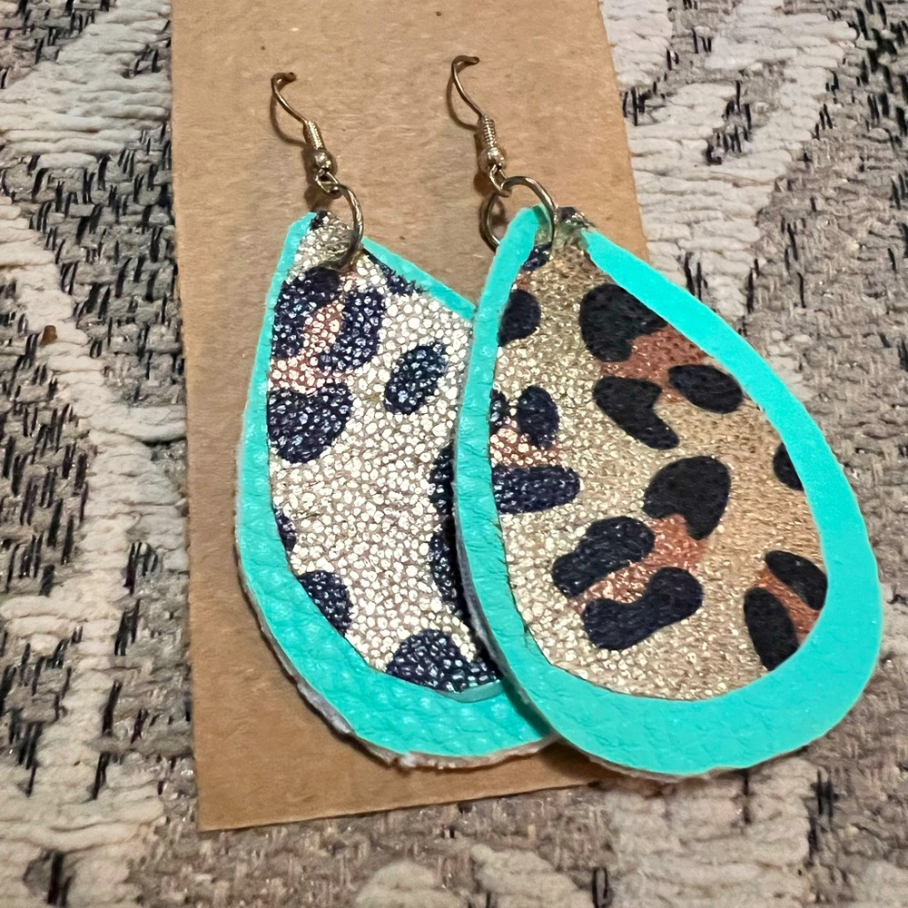 Cheetah teal earrings handmade